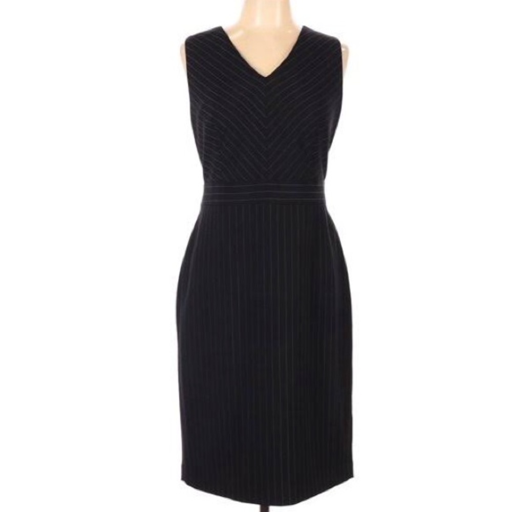 V Neck Black Dress (striped) by Kasper